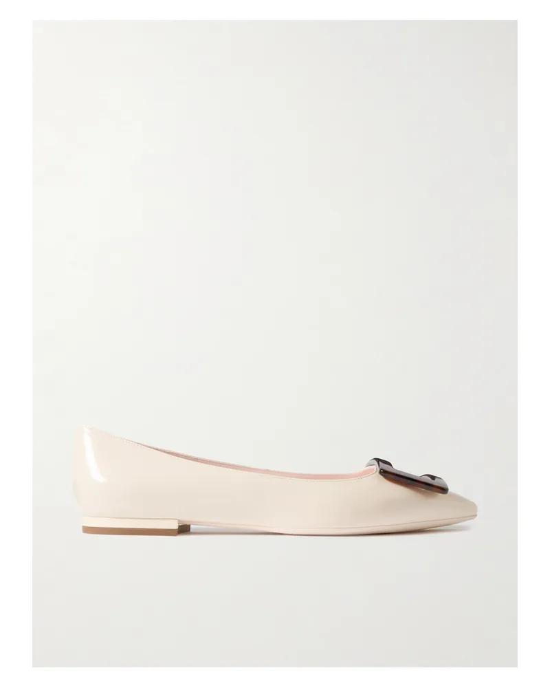 Roger Vivier Gommettine Patent-leather Point-toe Flats - Off-white Off-white