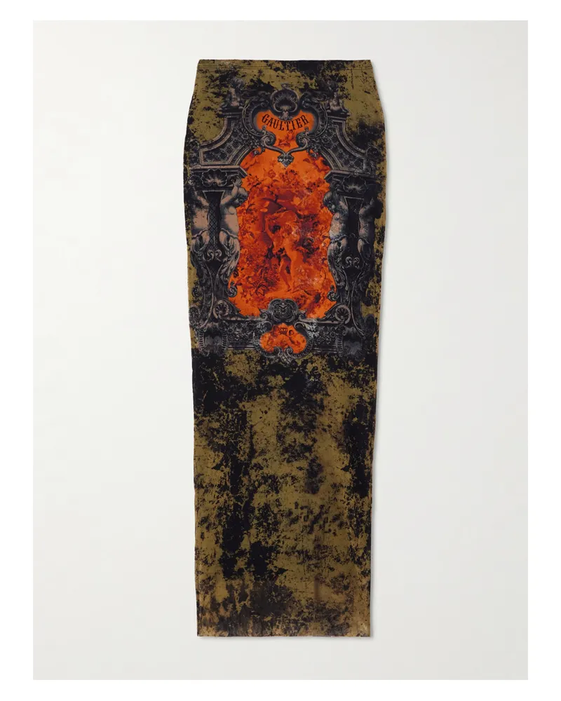 Jean Paul Gaultier Midirock Aus Bedrucktem Mesh - Orange Orange