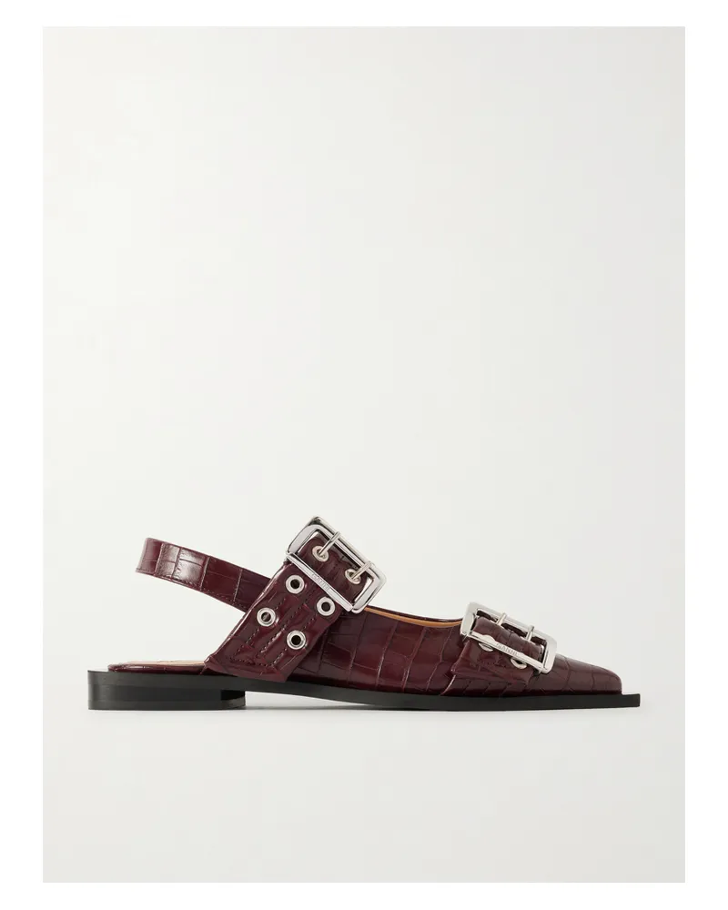 Ganni Feminine Buckle Slingback-ballerinas Mit Krokodileffekt - Burgunder Burgunder