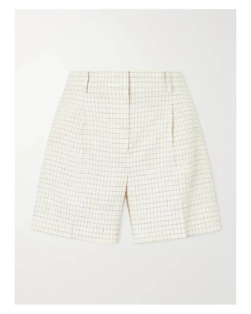 Theory Fluid Checked Linen-blend Shorts - Neutrals Neutrals