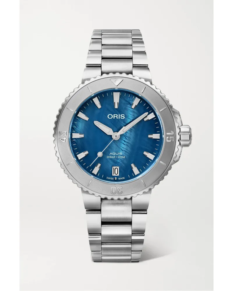 ORIS Aquis Date Automatic 365 Mm Uhr Aus Edelstahl Und Perlmutt Blau