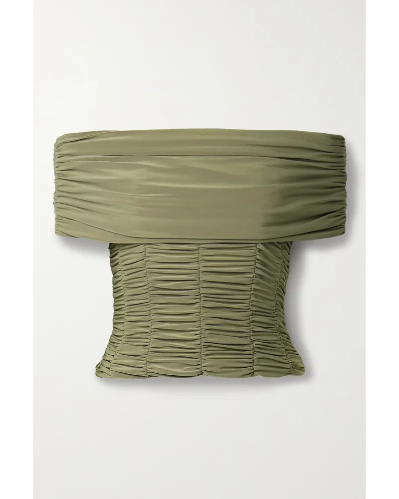 tibi Wandelbares Schulterfreies Oberteil Aus Gerafftem Jersey - Grün Grün