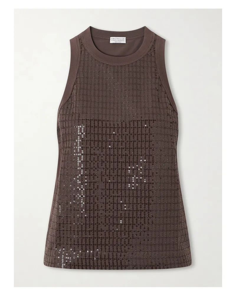 Brunello Cucinelli Tanktop Aus Stretch-baumwoll-jersey Mit Pailletten - Braun Braun