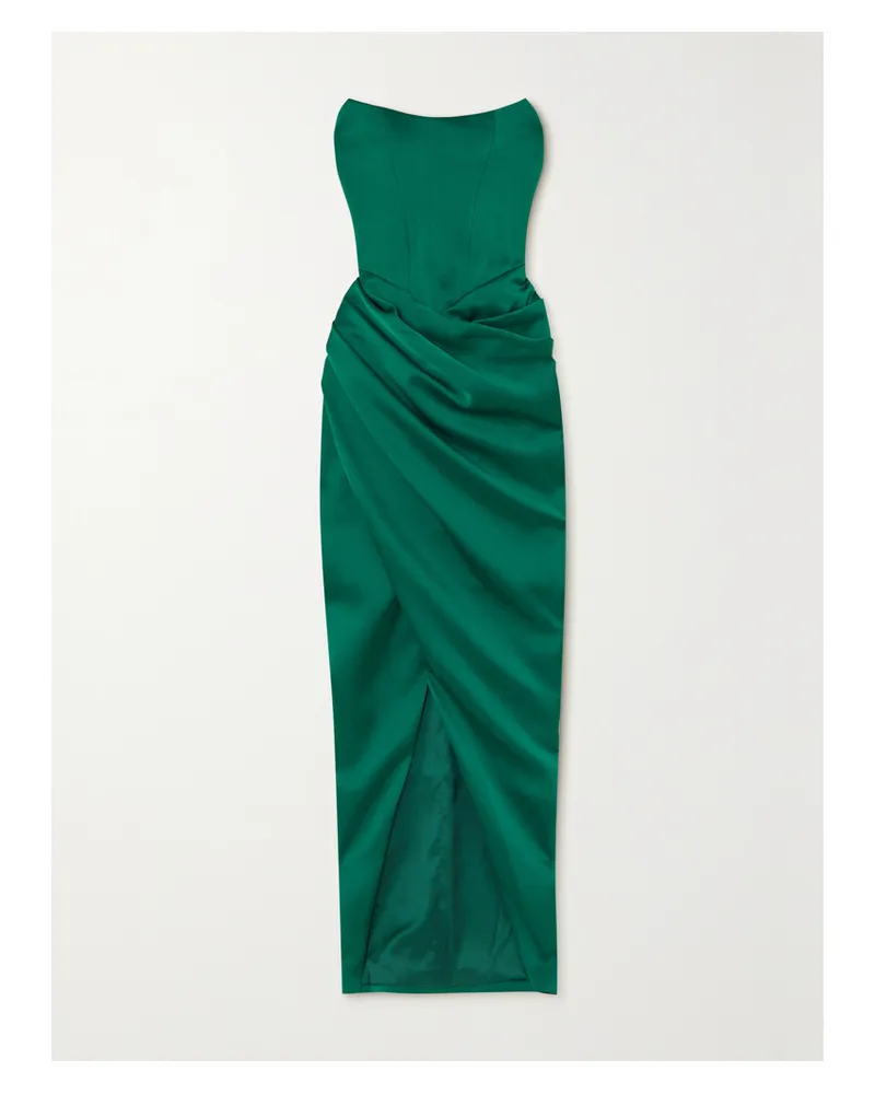 RASARIO Trägerlose Robe Aus Glänzendem Crêpe Mit Falten - Grün Grün