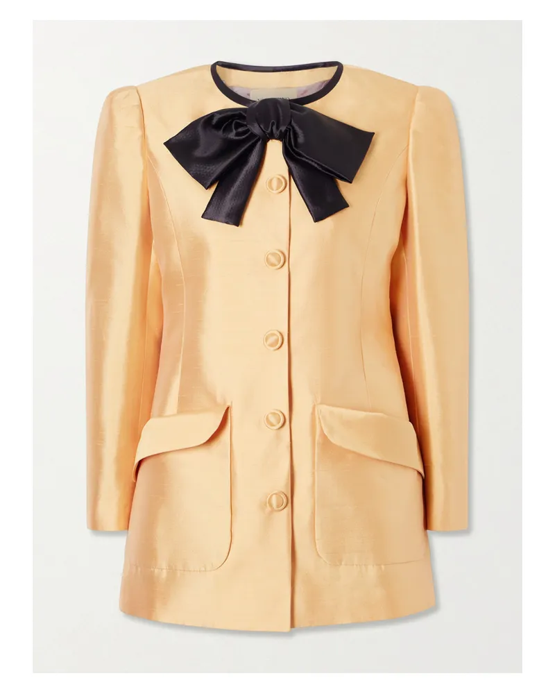 Valentino Garavani Tie-detailed Silk Shantung Jacket - Orange Orange