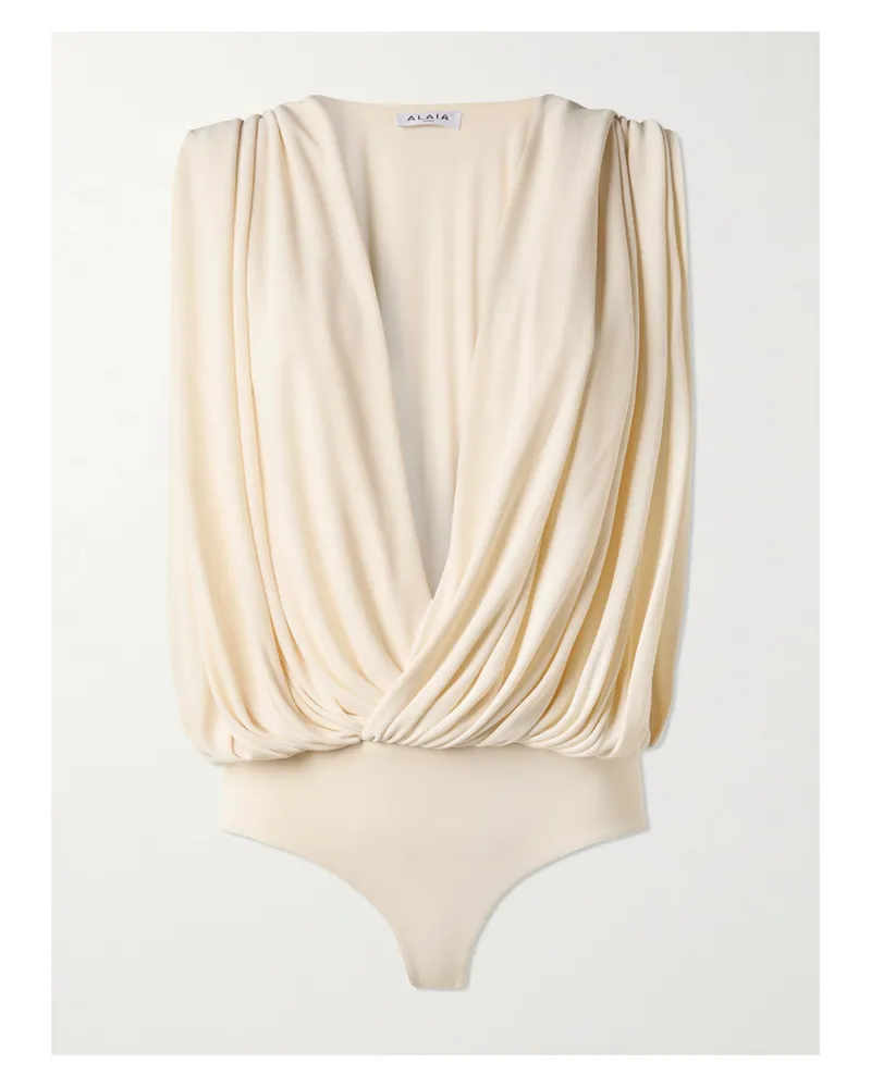 Alaïa Hooded Draped Jersey Bodysuit - Neutrals Neutrals