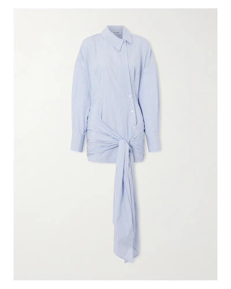 ATTICO Knotted Striped Cotton-poplin Mini Dress - Blue Blue
