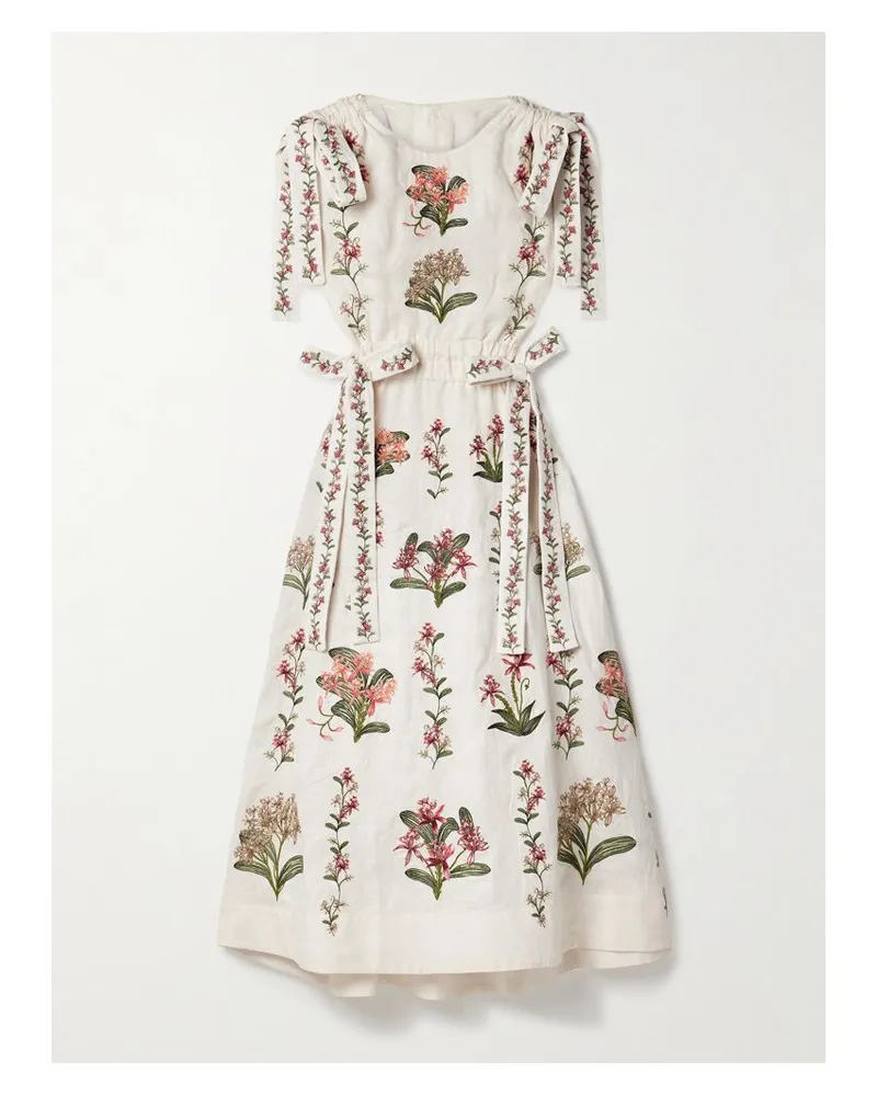 AGUA BENDITA Guanguacó Orquidea Midikleid Aus Leinen Mit Cut-out Und Stickereien - Elfenbein Elfenbein
