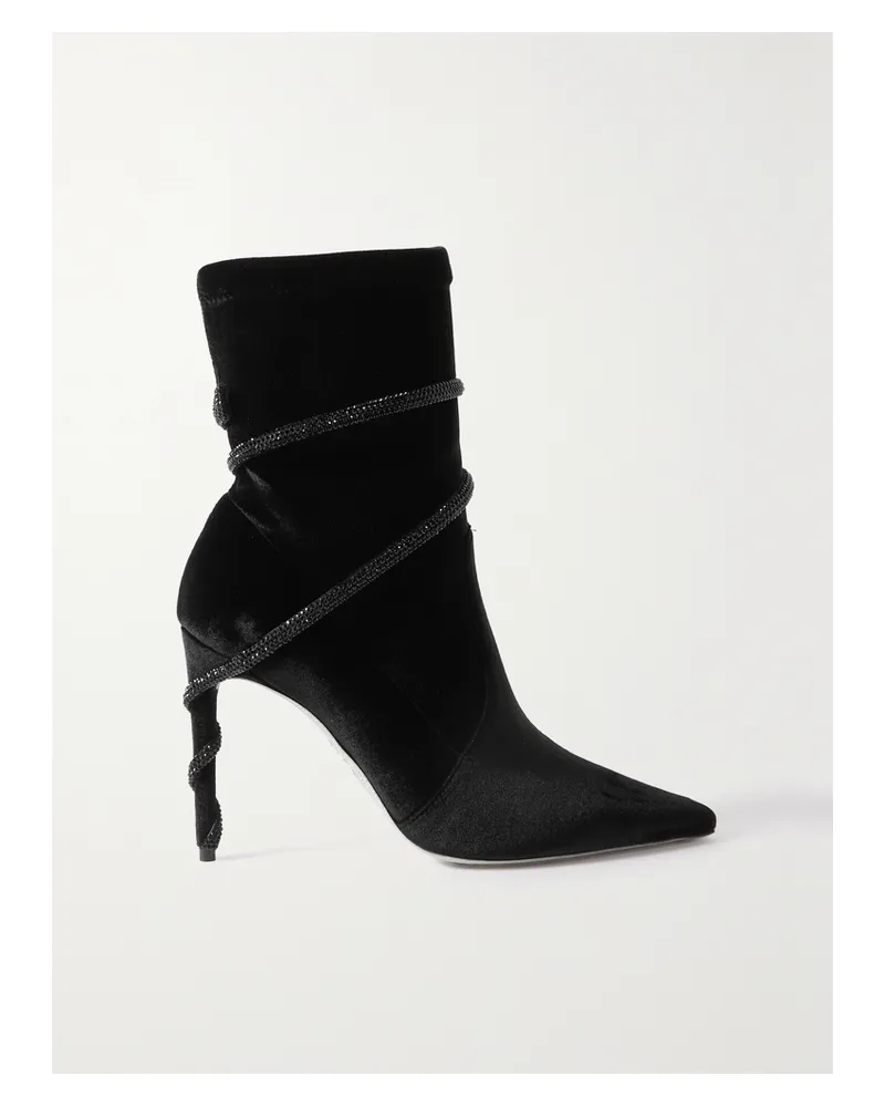 René Caovilla Ankle Boots Aus Stretch-samt Mit Kristallen - Schwarz Schwarz