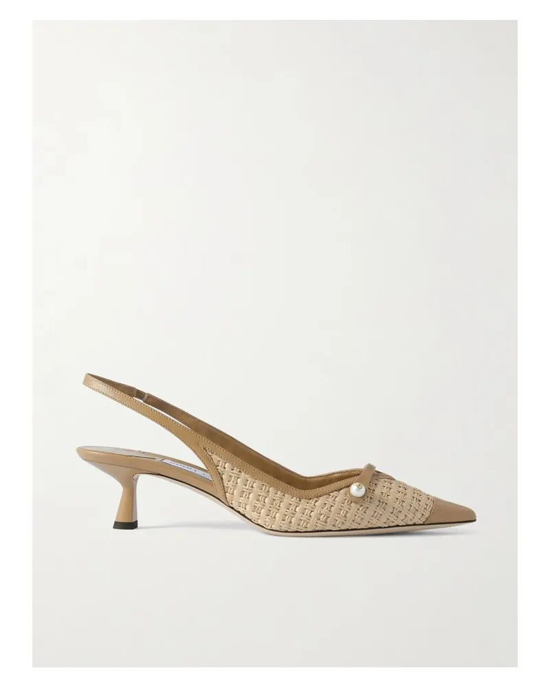 Jimmy Choo Amita 45 Slingback-pumps Aus Raffiabast Mit Lederbesätzen Und Kunstperle - Braun Braun