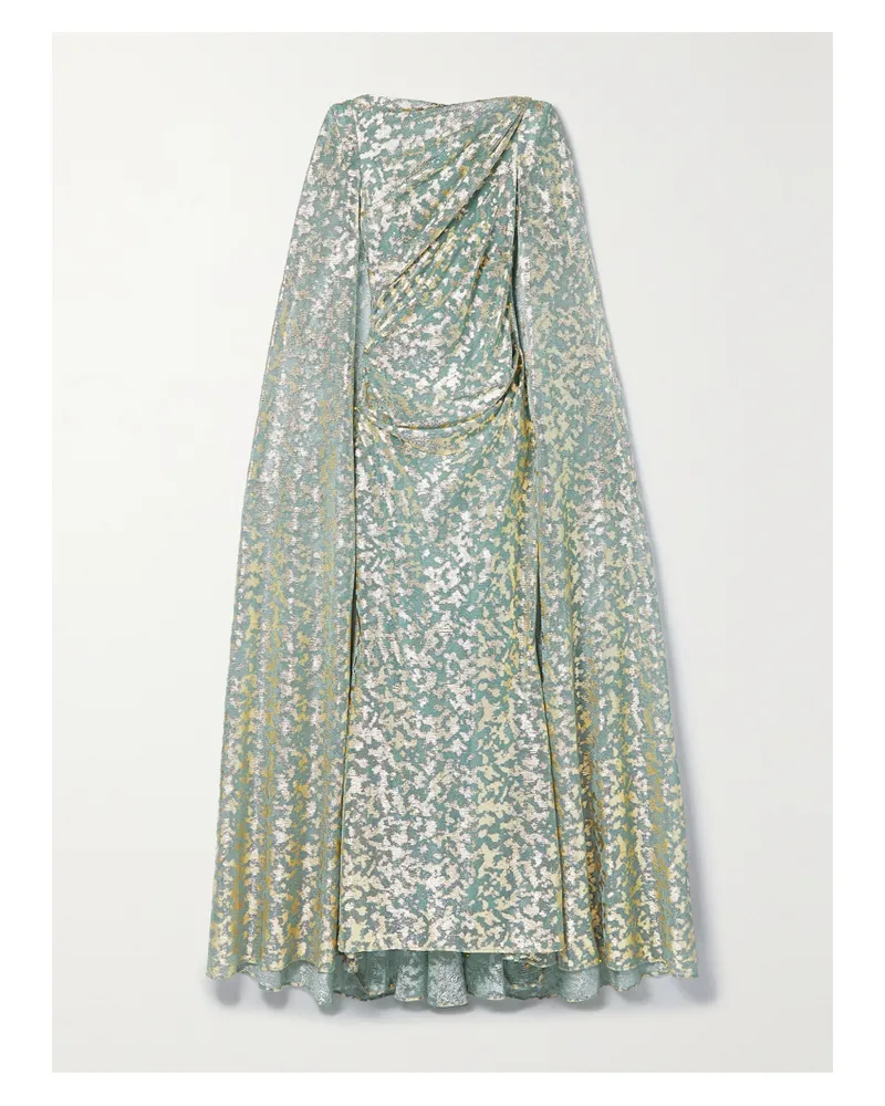 Talbot Runhof Robe Aus Metallic-voile Mit Cape-effekt - Blau Blau
