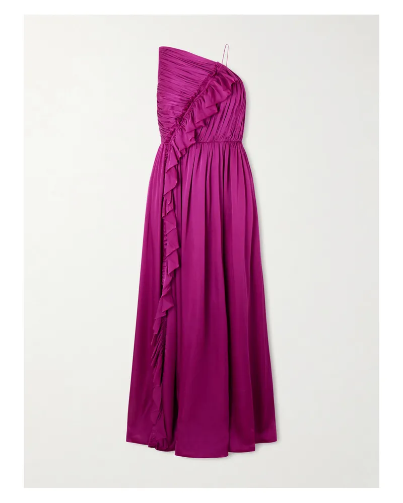 Ulla Johnson Aisha One-shoulder Pintucked Ruffled Silk Chiffon Gown - Purple Purple