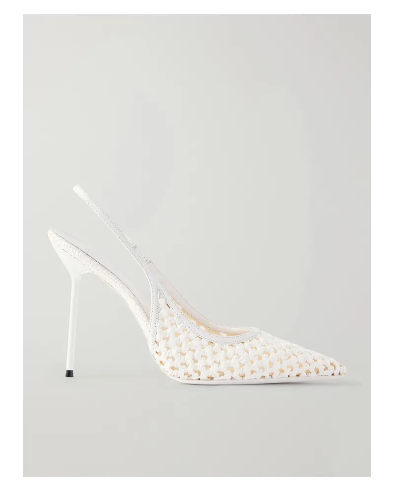 Paris Texas Lidia Leather-trimmed Straw Slingback Pumps - White White