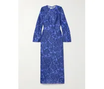 Ottie Rückenfreies Maxikleid Aus Leinen Mit Paisley-print Und Zierperlen - Blau