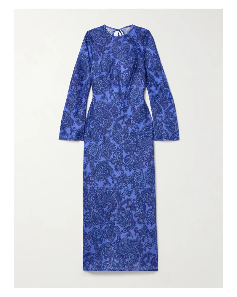 Zimmermann Ottie Rückenfreies Maxikleid Aus Leinen Mit Paisley-print Und Zierperlen - Blau Blau
