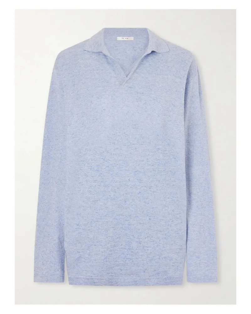 The Row Niosa Cotton And Linen-blend Polo Shirt - Blue Blue