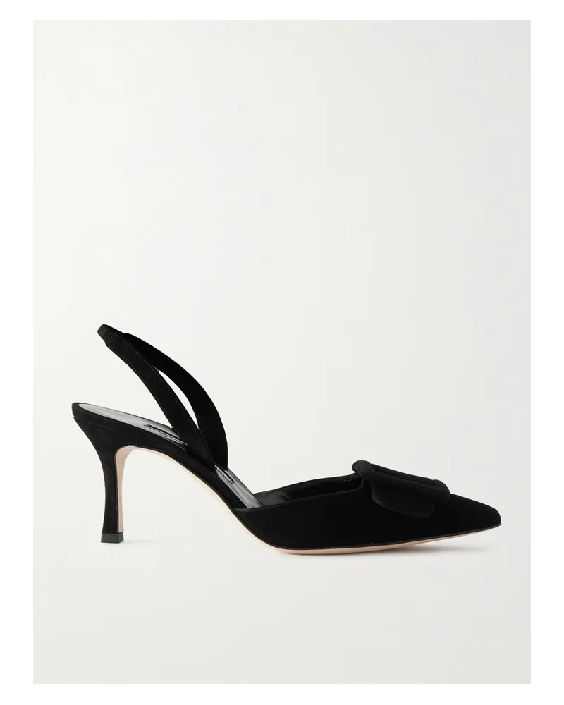 Manolo Blahnik Maysli 70 Buckled Suede Slingback Pumps - Black Black