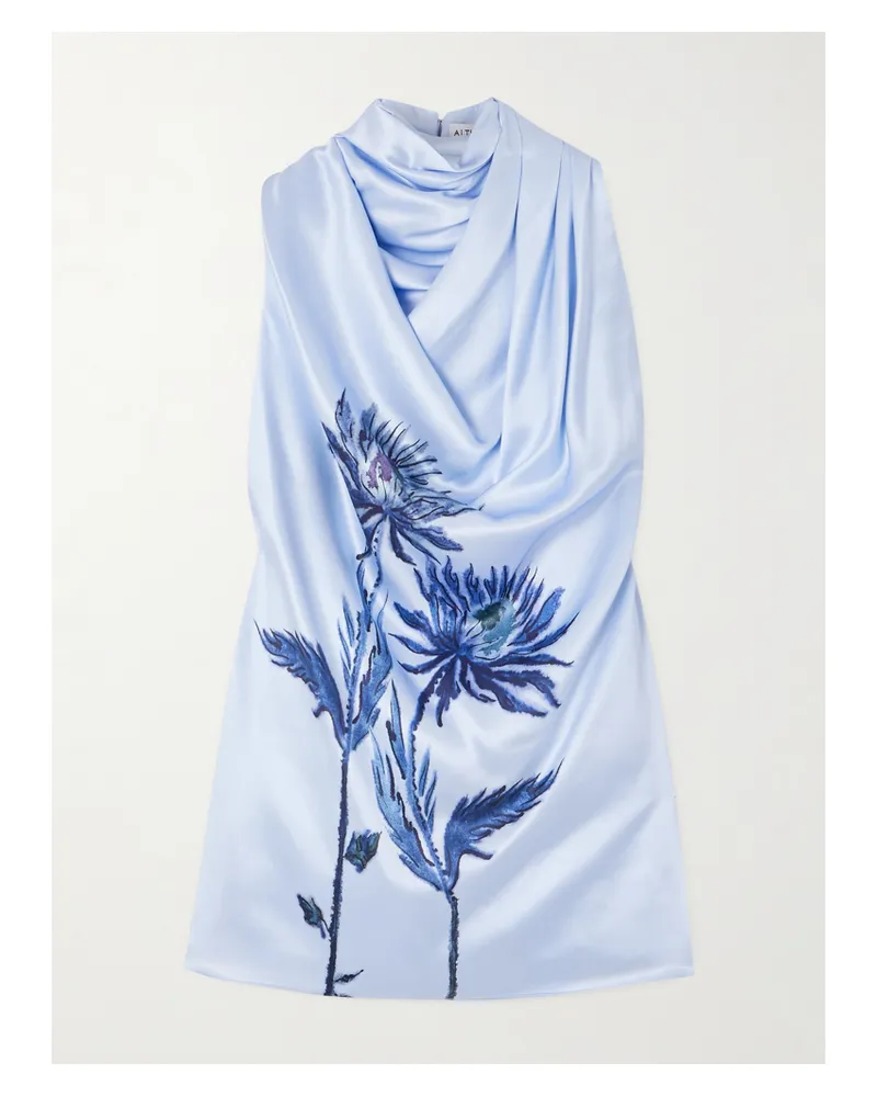Altuzarra Sleary Draped Floral-print Silk-satin Top - Blue Blue