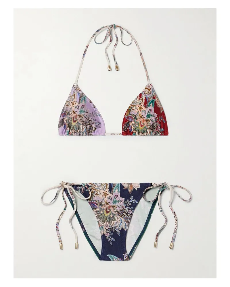 Zimmermann Rhiannon Triangel-bikini Mit Blumenprint - Blau Blau