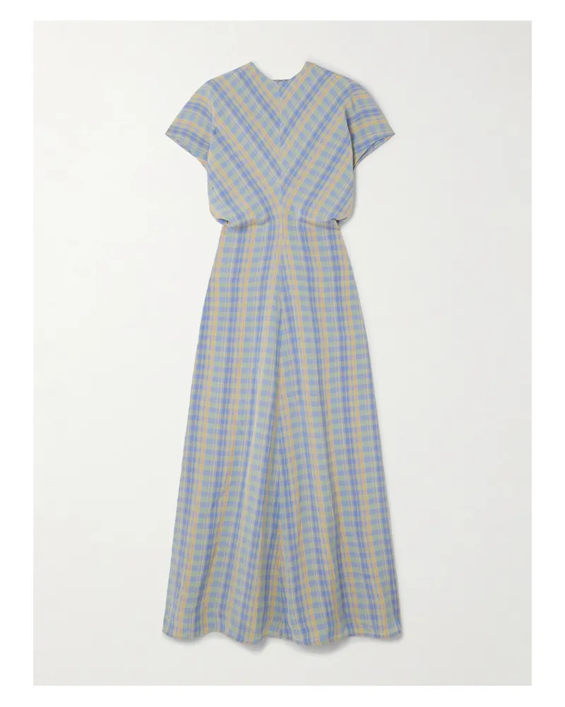 Totême Maxikleid Aus Einer Karierten Leinenmischung Mit Raffungen - Blau Blau