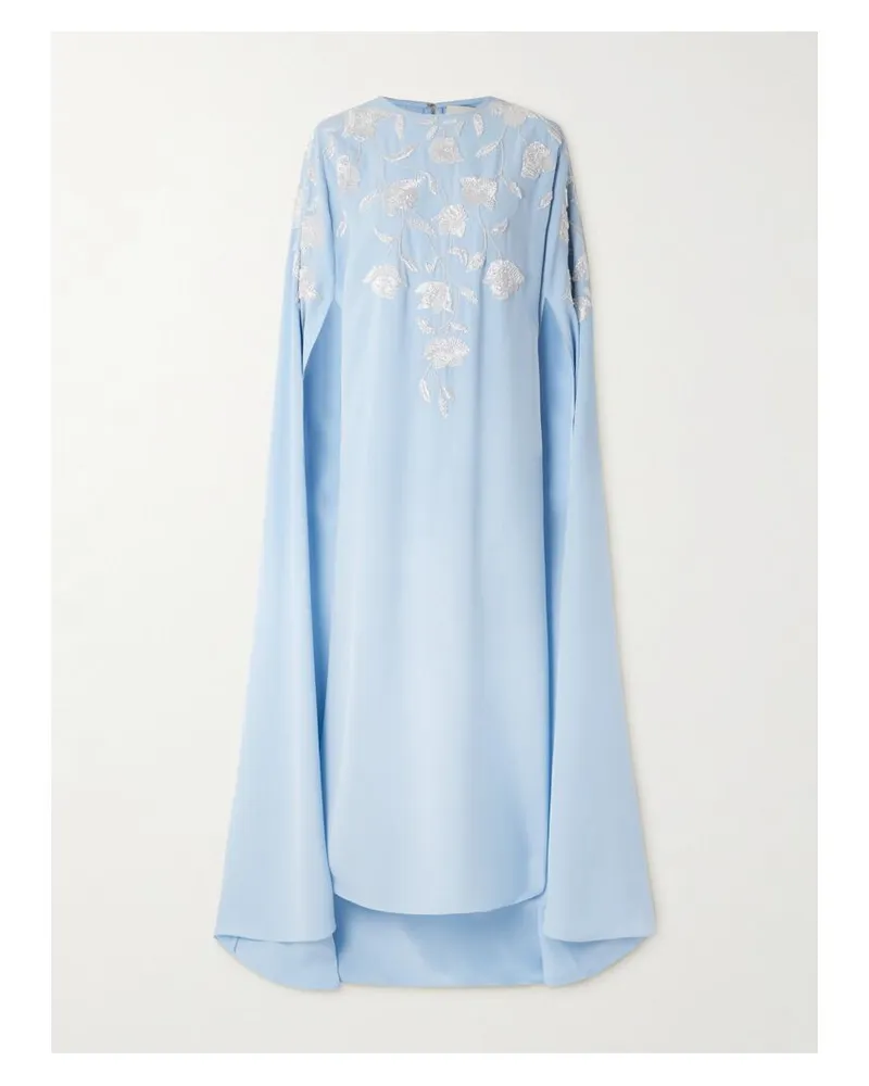 SHATHA ESSA Robe Aus Crêpe Mit Cape-effekt Und Zierperlen - Blau Blau