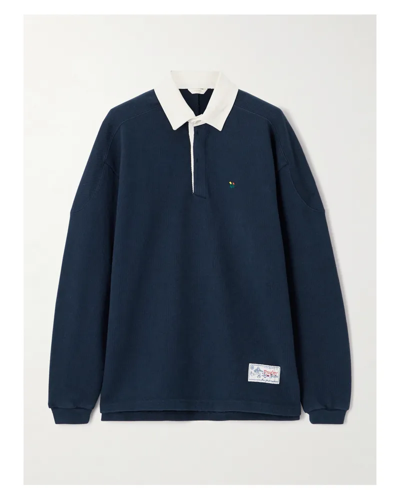 Aimé Leon Dore Crest Embroidered Ribbed Cotton Polo Shirt - Blue Blue