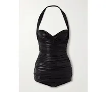 Bill Mio Neckholder-badeanzug In Metallic-optik Mit Raffungen - Schwarz