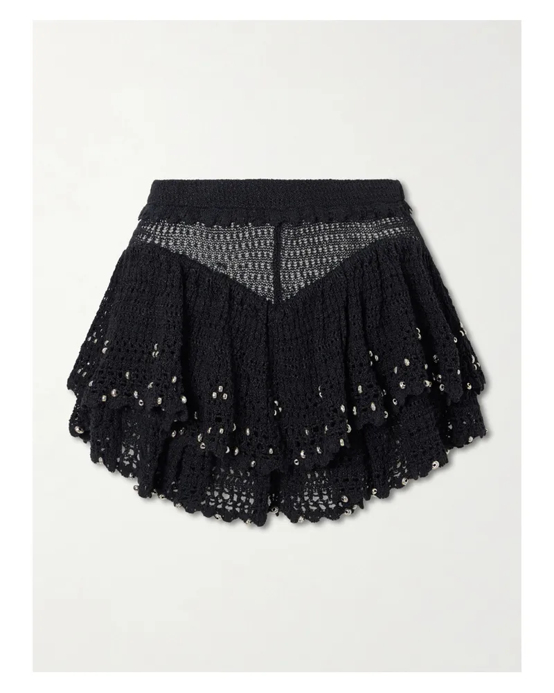 Isabel Marant Metuanie Crocheted Embellished Cotton-blend Shorts - Black Black
