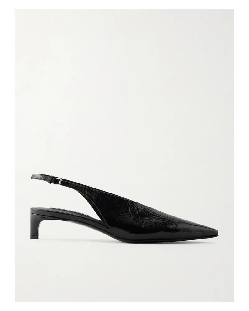 Jil Sander Crinkled Patent-leather Slingback Pumps - Black Black