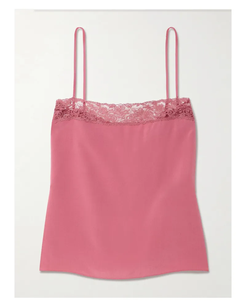 Chloé Top Aus Seiden-crêpe Mit Spitzenbesatz - Pink Pink