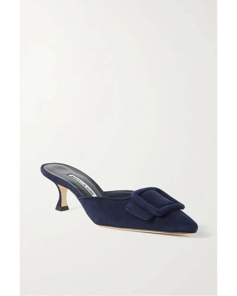 Manolo Blahnik Maysale 50 Mules aus Veloursleder Blau