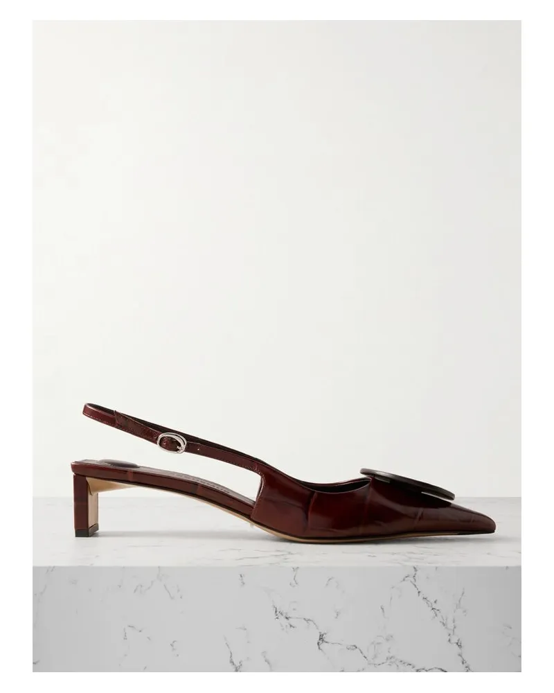 Jacquemus Duelo Slingback-pumps Aus Leder Mit Krokodileffekt Und Verzierung - Braun Braun