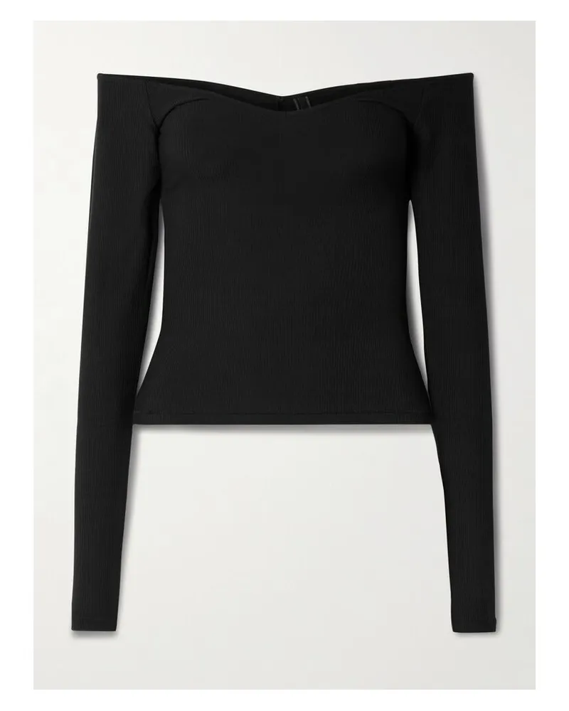 SKIMS Soft Lounge Off The Shoulder Top – Onyx – Schulterfreies Oberteil - Schwarz Schwarz