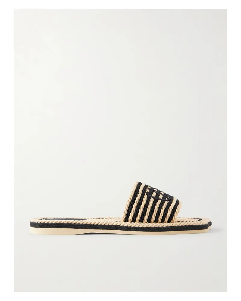 Chloé Embroidered Striped Cord Slides - Black Black