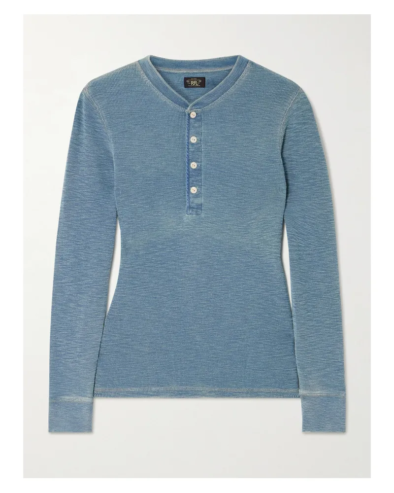 RRL Stretch-cotton Henley Top - Blue Blue