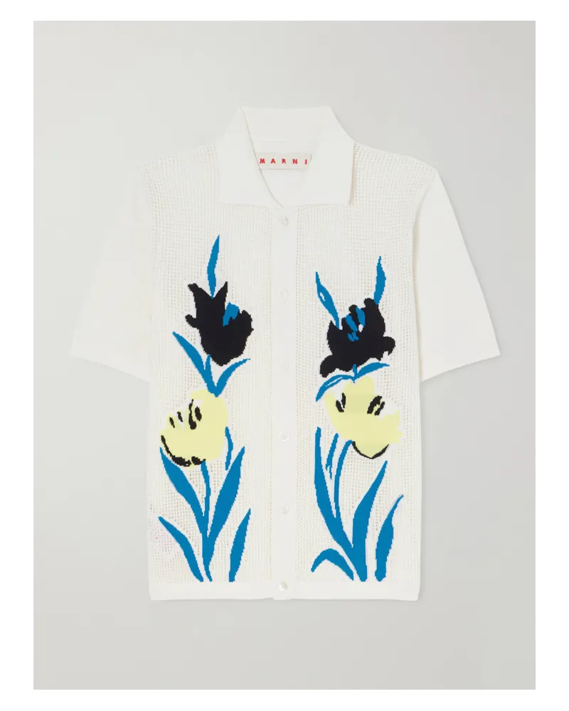 Marni Intarsia Open-knit Cotton Polo Shirt - Multi Multi