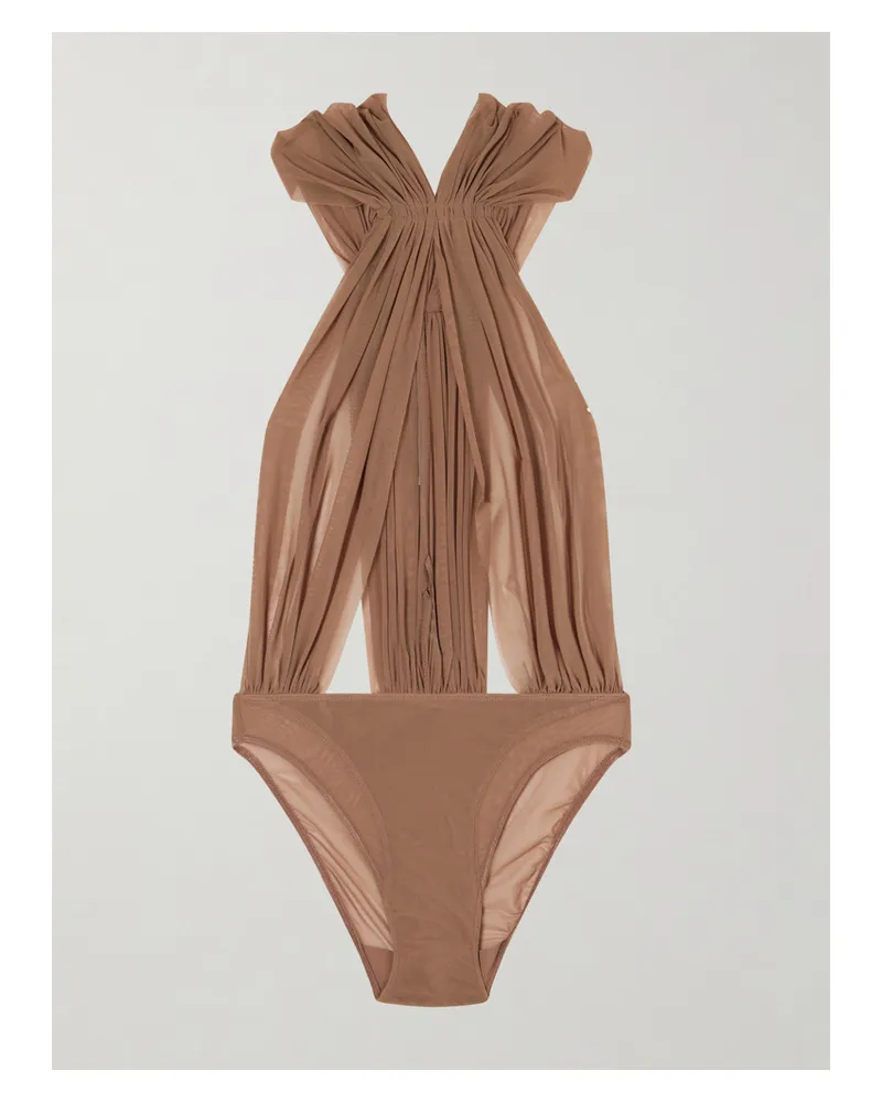 Rick Owens Miami Gathered Cotton-jersey Bodysuit - Neutrals Neutrals