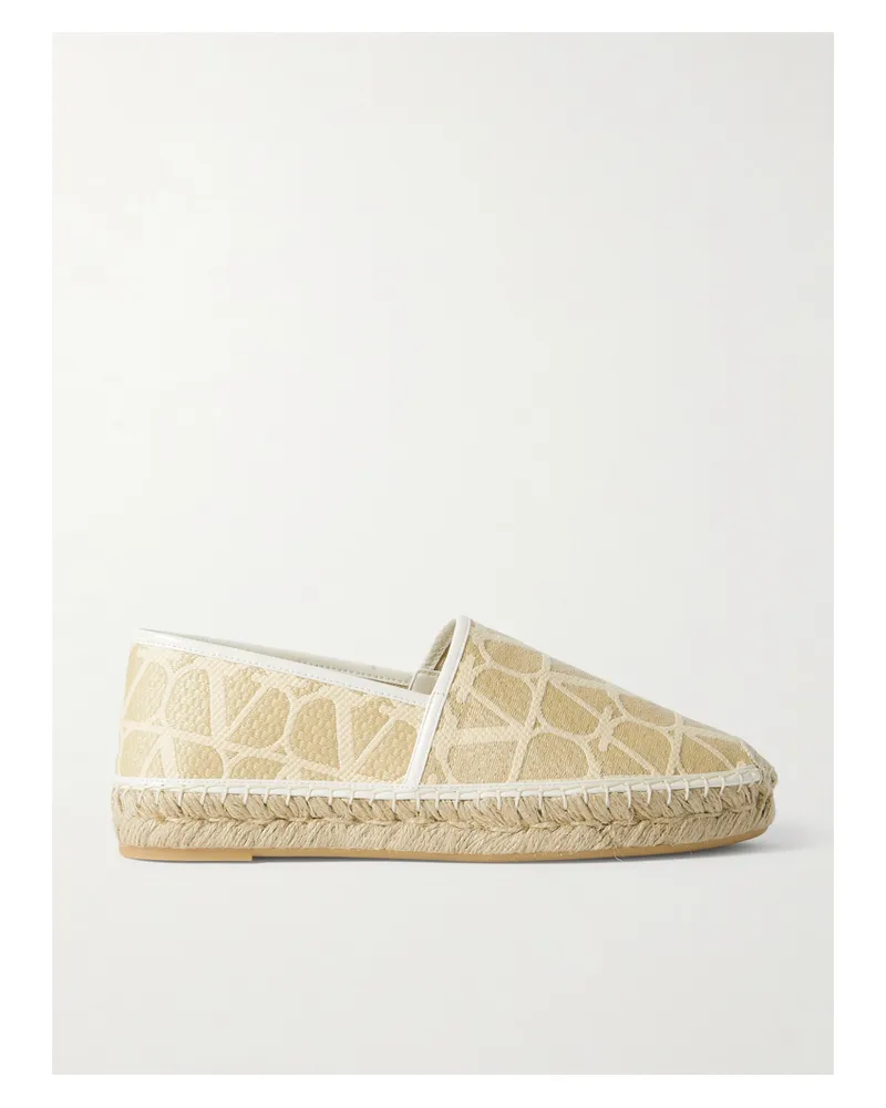 Valentino Garavani Espadrilles Aus Raffiabast Mit Jacquard-muster Lederbesätzen - Neutral Neutral