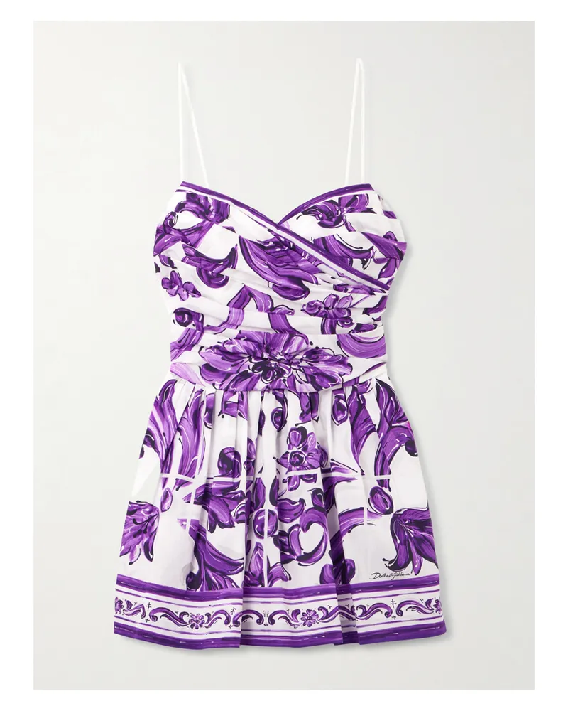 Dolce & Gabbana Minikleid Aus Bedruckter Baumwollpopeline Mit Wickeleffekt Und Raffungen - Lila Lila