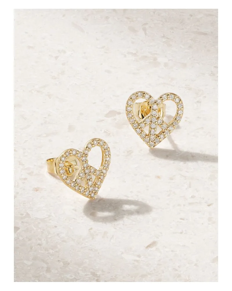 Sydney Evan Peace Heart Ohrstecker Aus 14 Karat Gold Mit Diamanten Gold