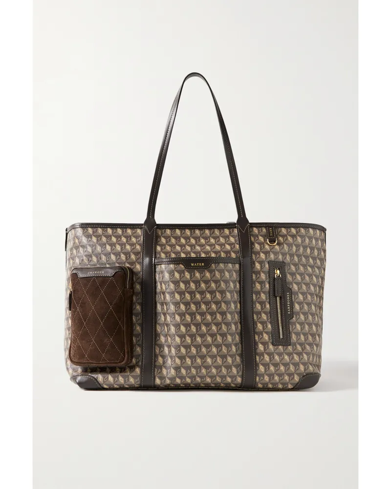 Anya Hindmarch I Am A Plastic Bag In-flight Leather And Suede-trimmed Coated-canvas Tote - Brown Brown