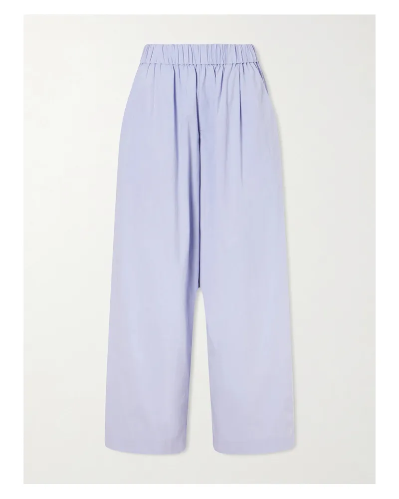 St. Agni Everyday Cotton-blend Poplin Wide-leg Pants - Blue Blue