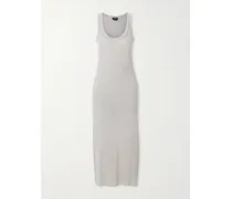 Sequin-embellished Metallic Ribbed-knit Midi Dress - Silver