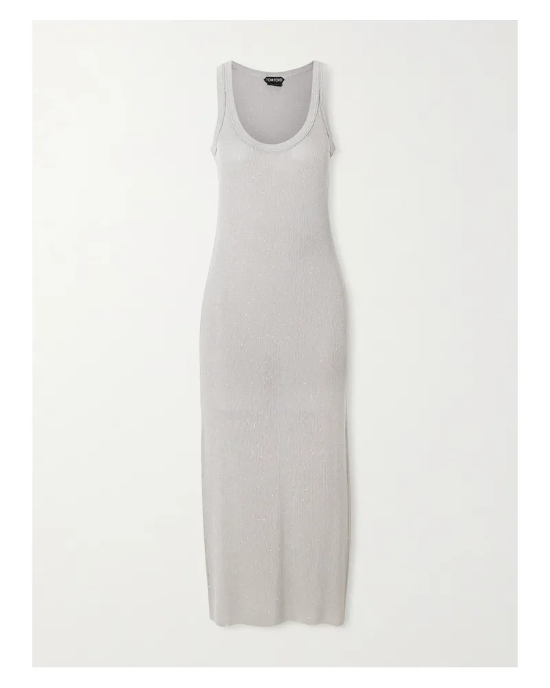 Tom Ford Sequin-embellished Metallic Ribbed-knit Midi Dress - Silver Silver