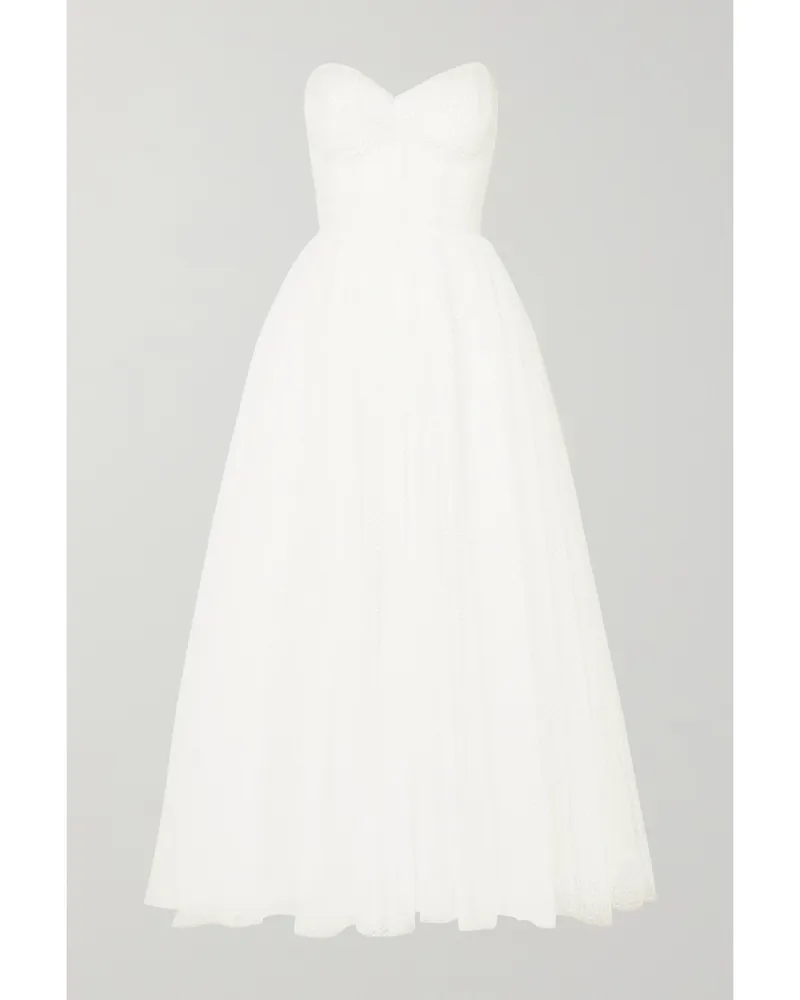 Monique Lhuillier Brie Trägerlose Robe Aus Tüll Mit Webpunkten Und Raffung - Elfenbein Elfenbein