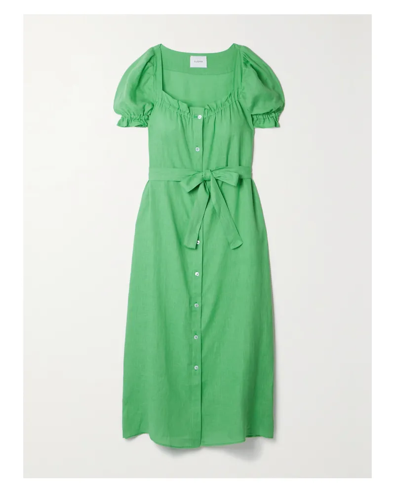 SLEEPER Net Sustain Brigitte Midikleid Aus Leinen Mit Bindegürtel - Grün Grün