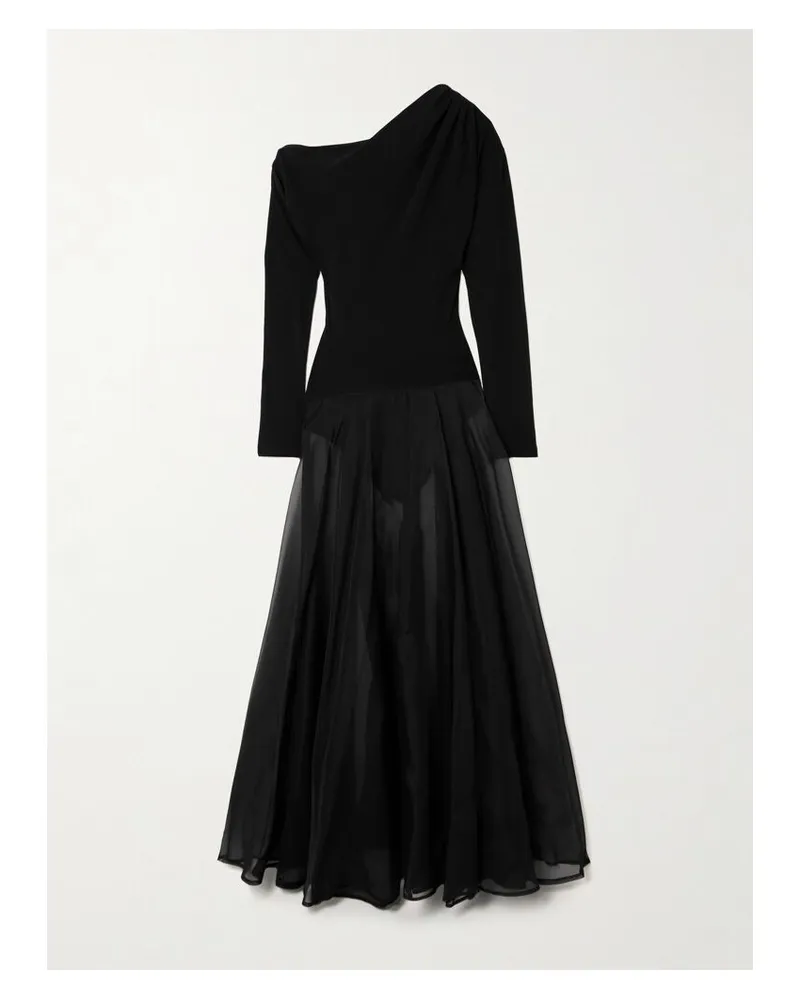 Esse Studios Aire Twist Asymmetrisches Maxikleid Aus Stretch-strick Und Seidenorganza Mit Cut-out - Schwarz Schwarz