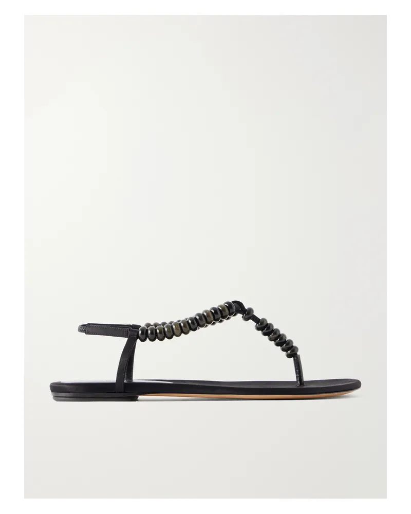 Le Monde Béryl Beaded Leather Flat Sandals - Black Black