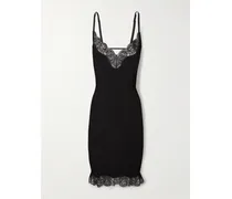 Minikleid Aus Geripptem Seiden-jersey Mit Spitzenbesätzen - Schwarz