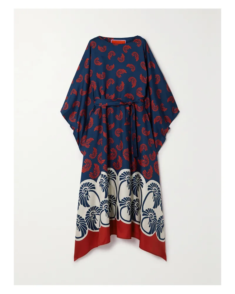 La DoubleJ Kaftan Aus Bedrucktem Seiden-twill Mit Bindegürtel - Blau Blau